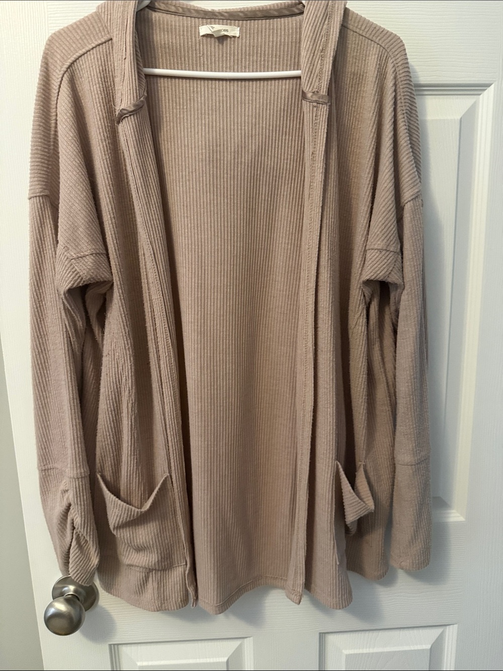 Maurices Ribbed Open-Front Light Taupe Cardigan
